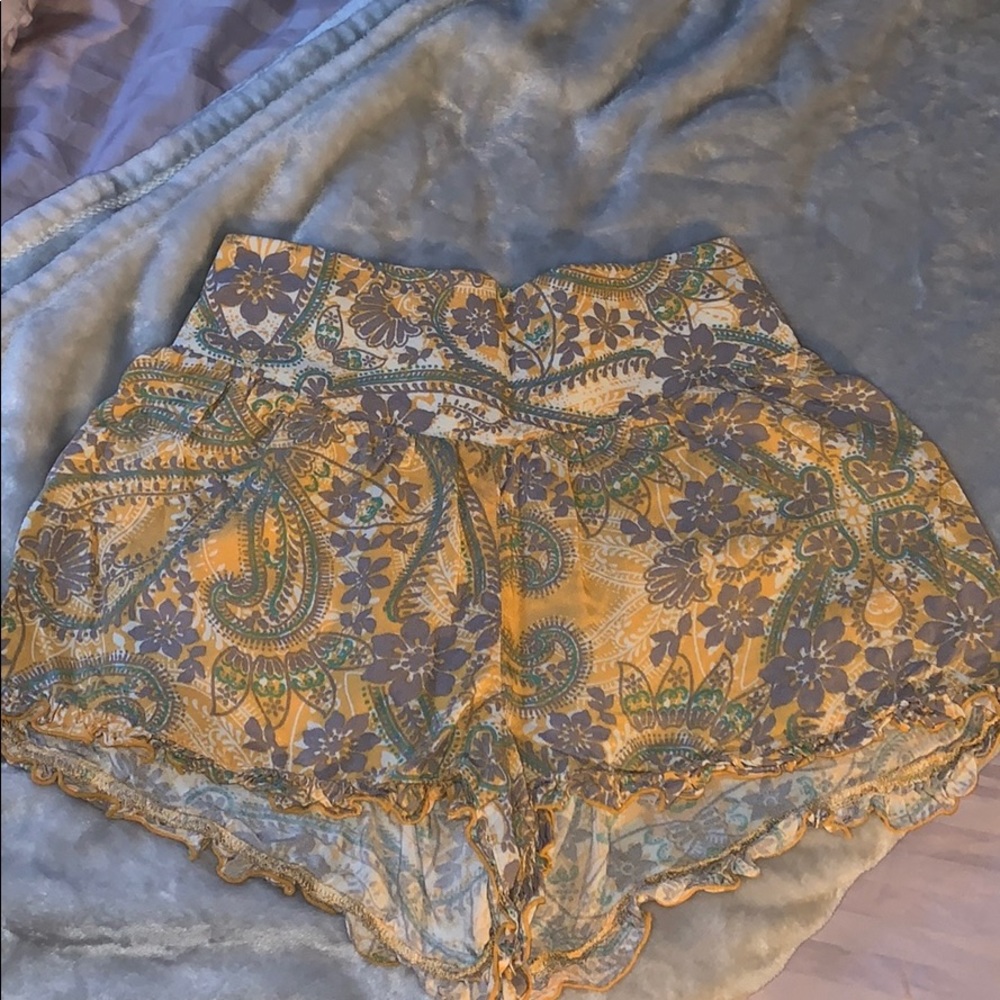 Yellow Floral Print Flowy Shorts